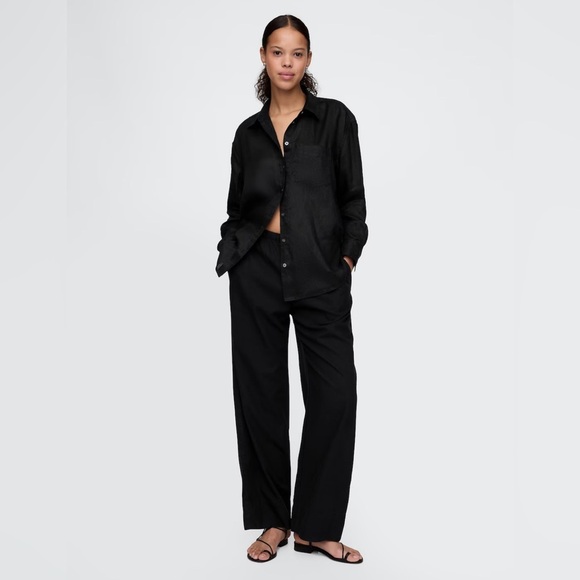NWT! GAP Black Linen-Blend Easy Wide-Hem Pants - Multiple Sizes 🔹 - Picture 1 of 9